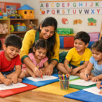 children learning in a preschool classroom in Dilshad Garden
