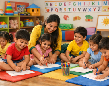 children learning in a preschool classroom in Dilshad Garden